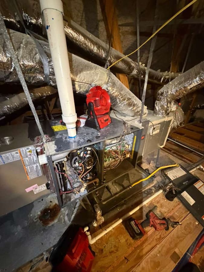 Furnace and air-handler repair in an attic